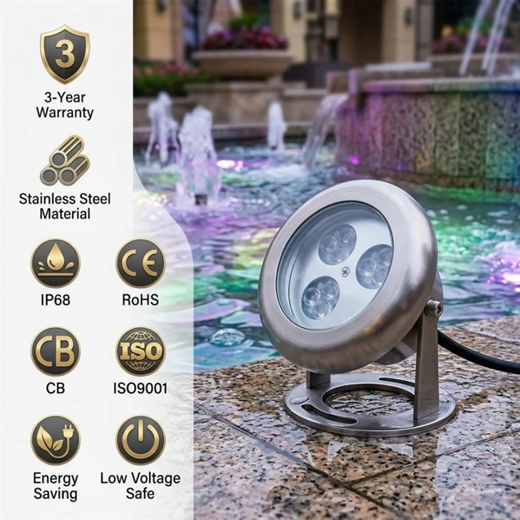 SS304 Stainless Steel Underwater Fountain Light | Rust-Resistant Pond LED